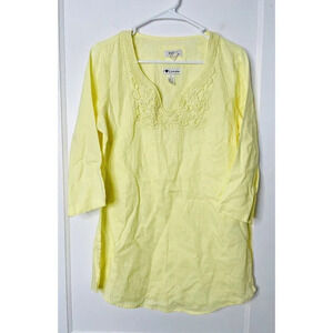 Malvin I Love Linen Blouse L Yellow Embroider Boho Breathable Woven Travel Beach
